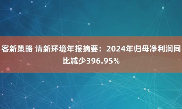 客新策略 清新环境年报摘要：2024年归母净利润同比减少396.95%